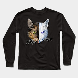 Tortoiseshell Cat Digital Art (Invert Right) Long Sleeve T-Shirt